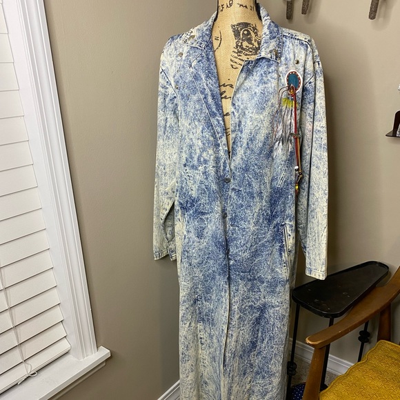 Vintage Acid Washed Hand Painted Native American Denim Trench - Picture 5 of 11